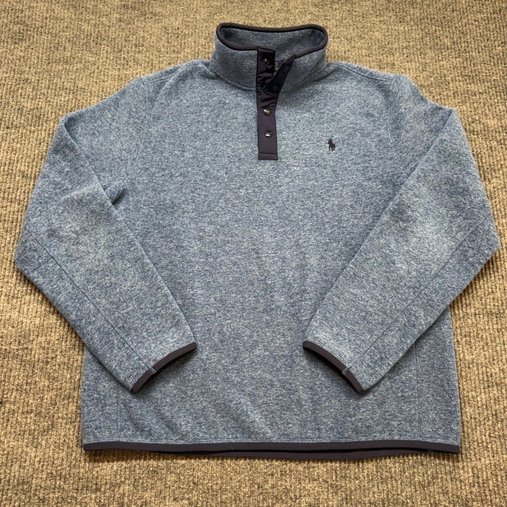 Polo‎ Ralph Lauren L Blue Fleece Mockneck Pullover Snap Pony Logo Sweatshirt